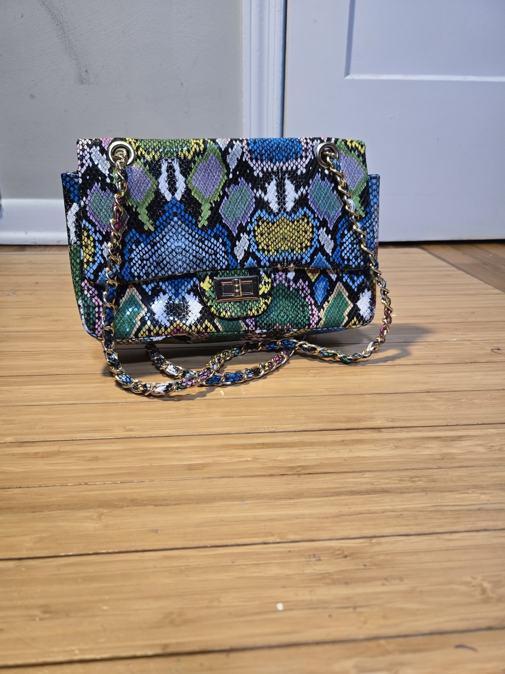 Sam Forever Multi-Color Snakeskin Print Crossbody Chain Bag